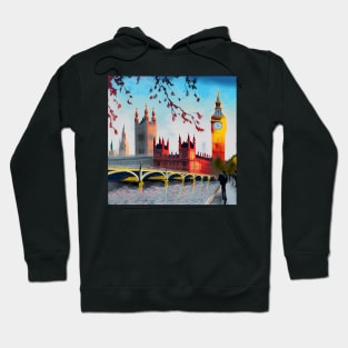 Oil on canvas, London street. A work of art. Big Ben and the Red Tree. To England Hoodie